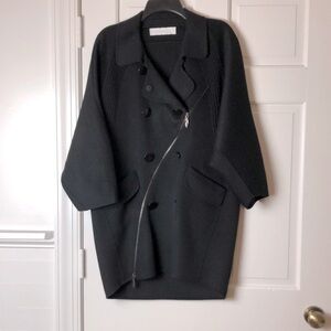 Nina Ricci Paris Black Cashmere & Wool Coat Asymmetric Statement